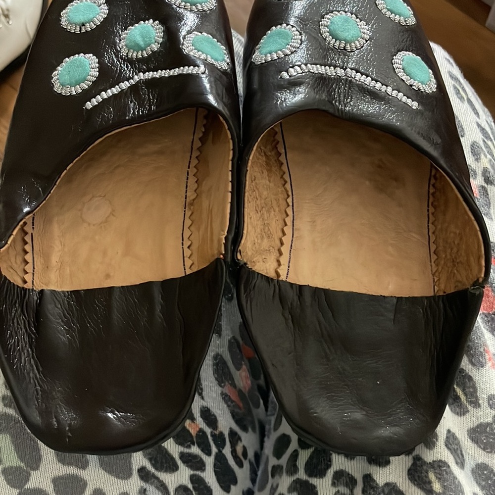 Dark brown and turquoise Moroccan mules‎ - Picture 4 of 7